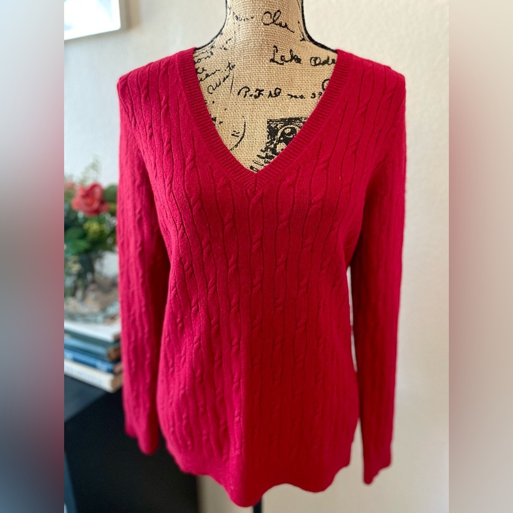 LOFT : Red Cable Knit Sweater